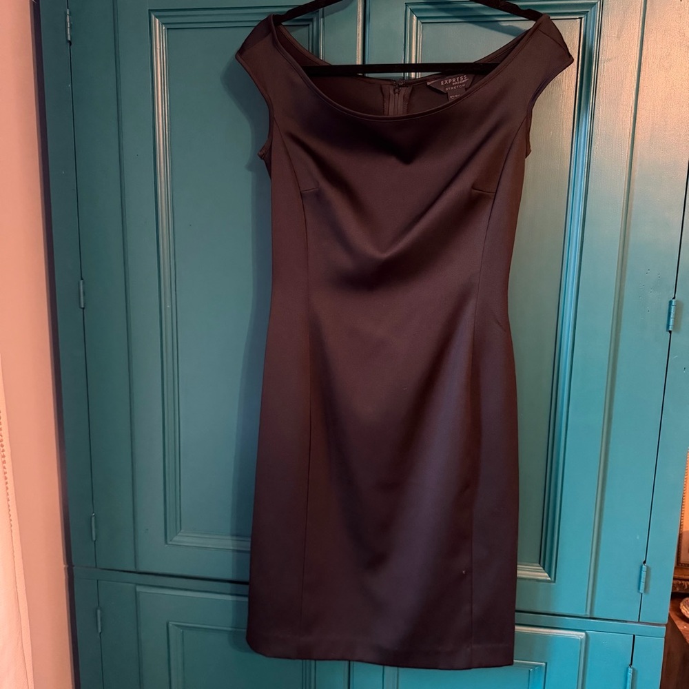 Vintage Y2K EXPRESS Satin Off-Shoulder Little Black Dress Cocktail Wedding Small